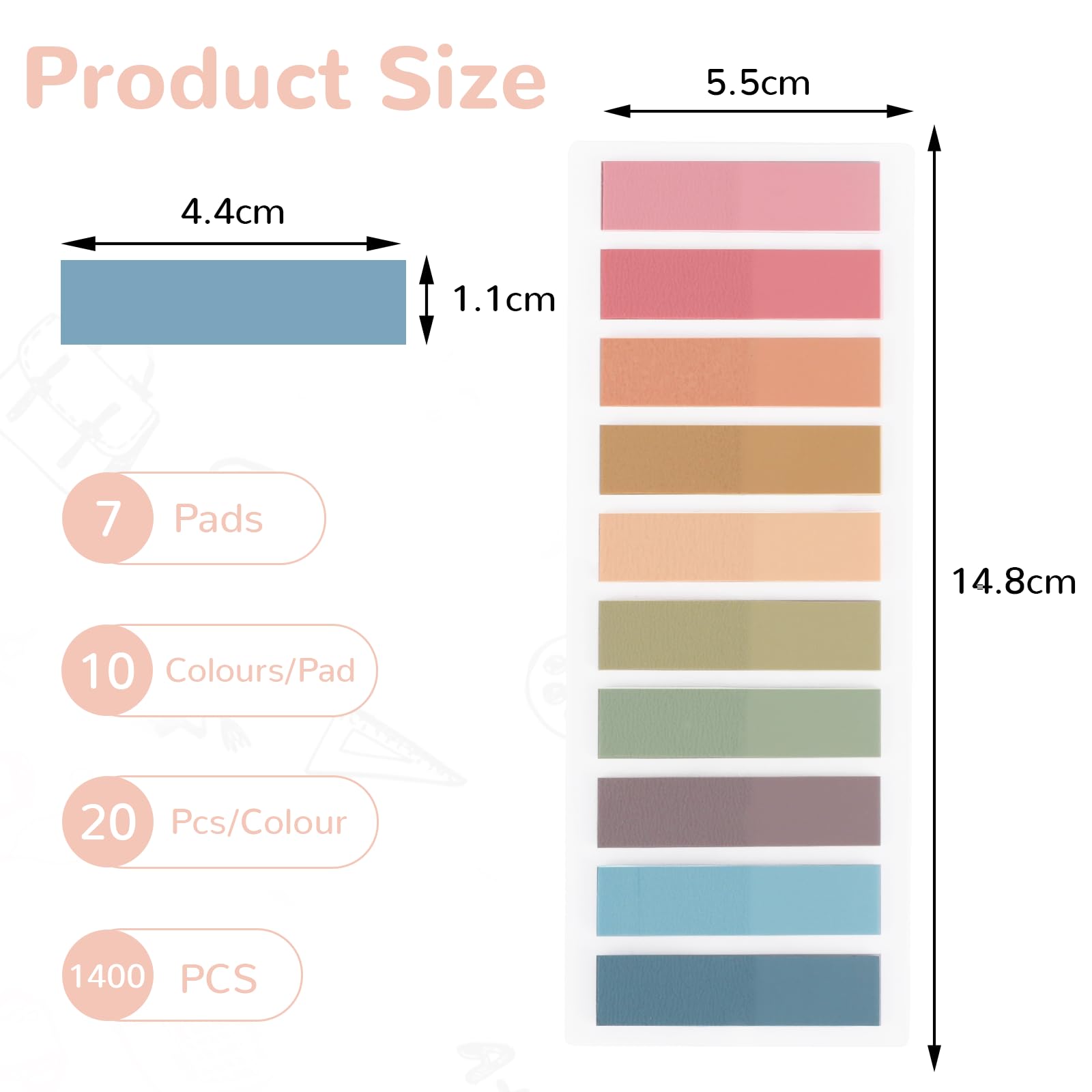 Euvqunn 1400 Pcs Sticky Tabs - 70 Colors Translucent Index Tabs | 1.73 x 0.43 in 5