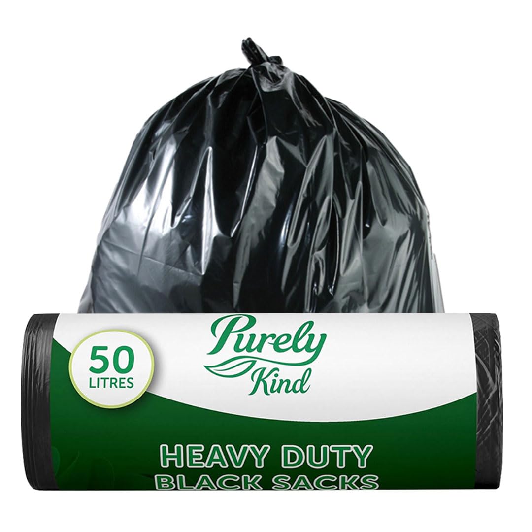 Blake & White Purely Kind Heavy Duty Black Sacks - 50L Capacity | 30 Count Roll | Recyclable Plastic 1
