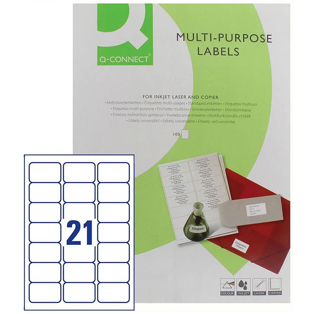 Q-Connect Multi-Purpose Labels - 63.5 x 38 mm, White, 2100 Labels (Pack of 100 Sheets) 2
