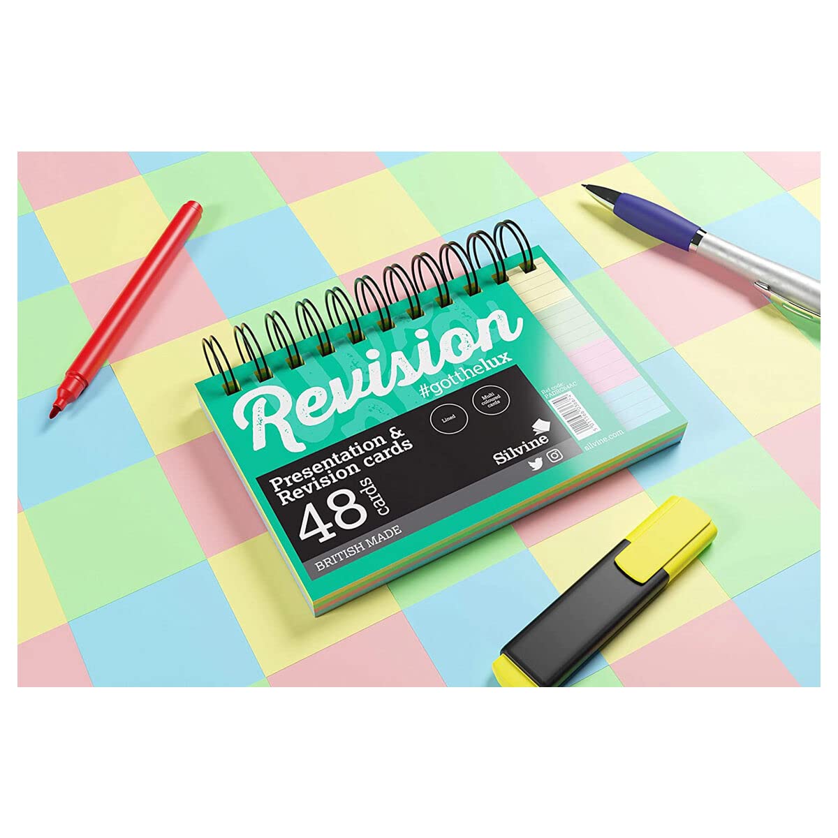 Silvine Luxpad Revision A6 Flash Cards - Lined, 48 Cards, Assorted Colours 5