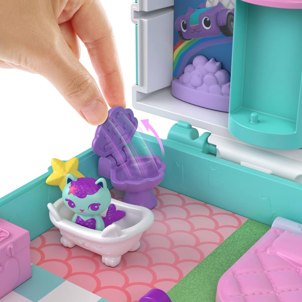 Polly Pocket x Gabbys Puppenhaus-Spielset – 15-teiliges interaktives Kompaktset mit Puppen- und Kätzchenfreunden 3
