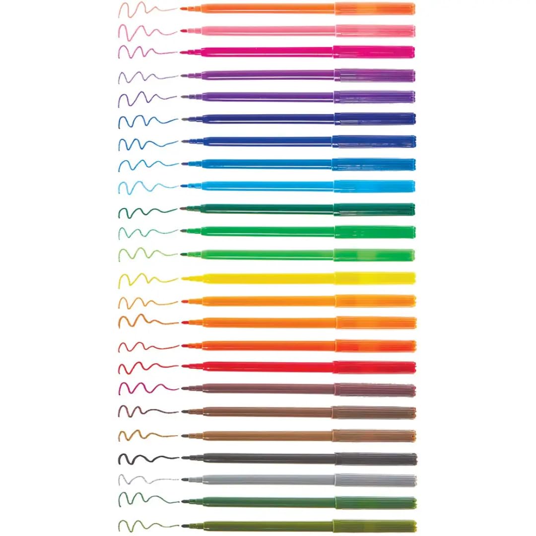 Baker Ross AW345 Fine Tip Fibre Tip Pens Bumper Pack - 24 Assorted Vibrant Rainbow Colors