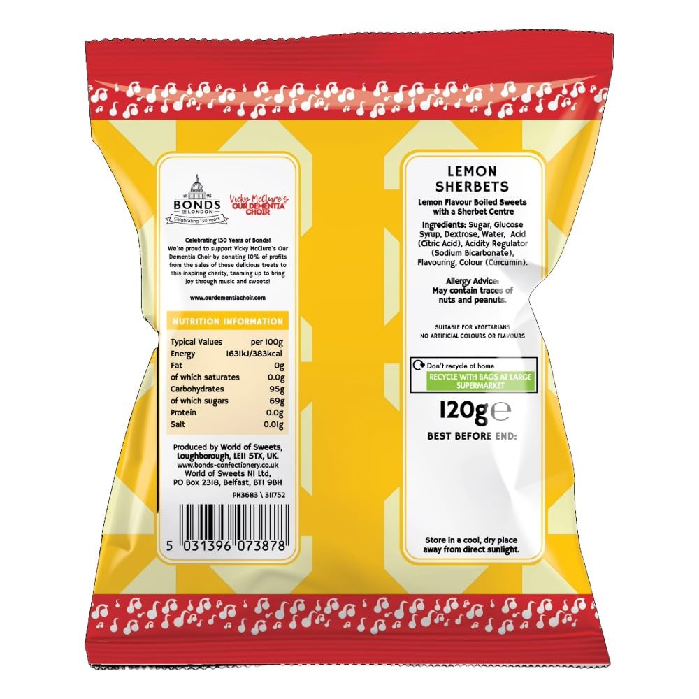 Bonds of London Lemon Sherbets 120g (Pack of 12) Retro Vegetarian Hard Sweets 4