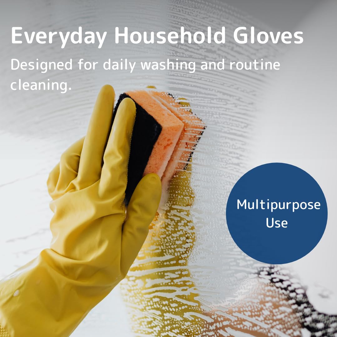 Essentialz Yellow Latex Household Gloves - Medium Size, Reusable, Powder-Free | 2 Count 6