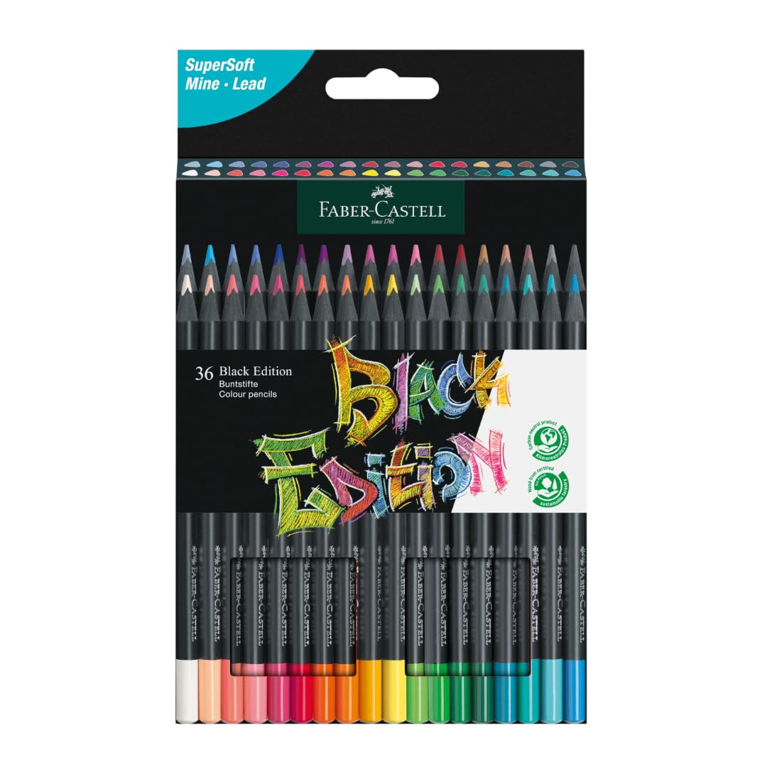Faber-Castell Black Edition Coloured Pencils - 36 Count | Ergonomic Triangular Shape | SV Bonding