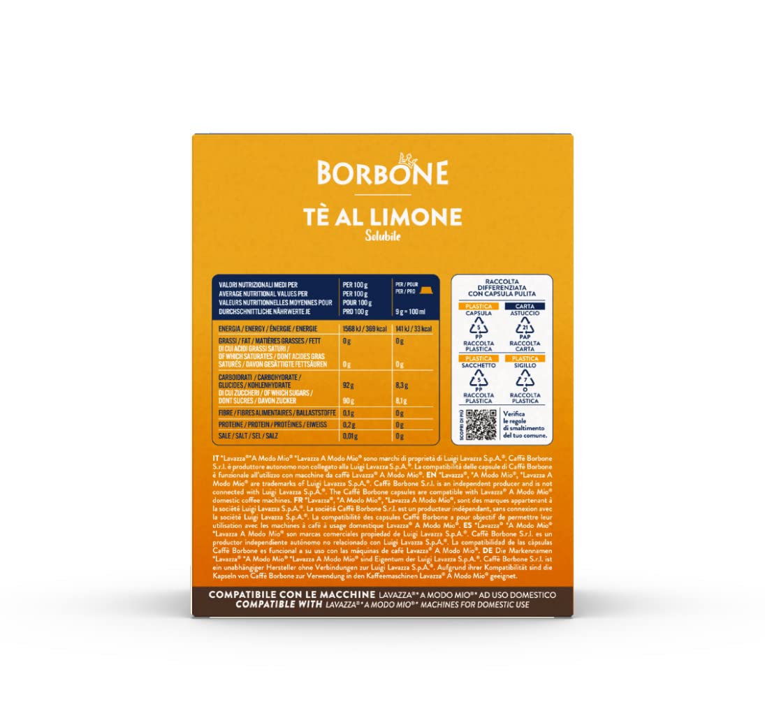Caffè Borbone Lemon Tea - 96 Capsules (6 Packs of 16) - Compatible with Lavazza A Modo Mio 7