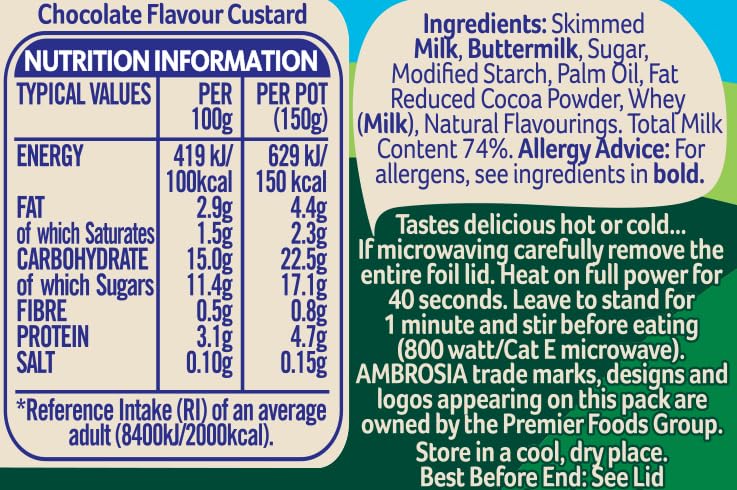 Ambrosia Devon Custard - Chocolate Flavour Ready-to-Eat Dessert Pot | 150g 2