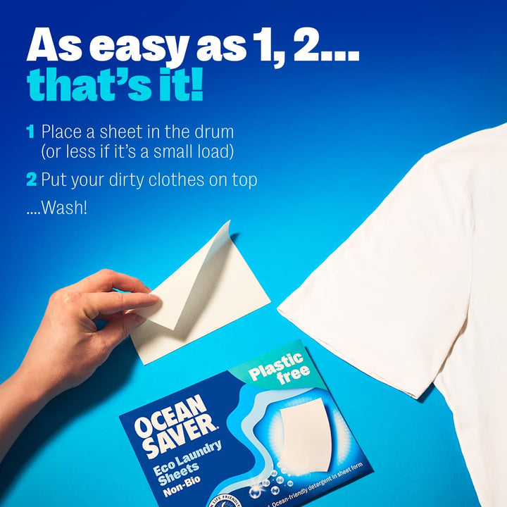 OceanSaver - Eco Laundry Detergent Sheets (30 Washes) | Non-Bio, Plant-Based, Plastic-Free
