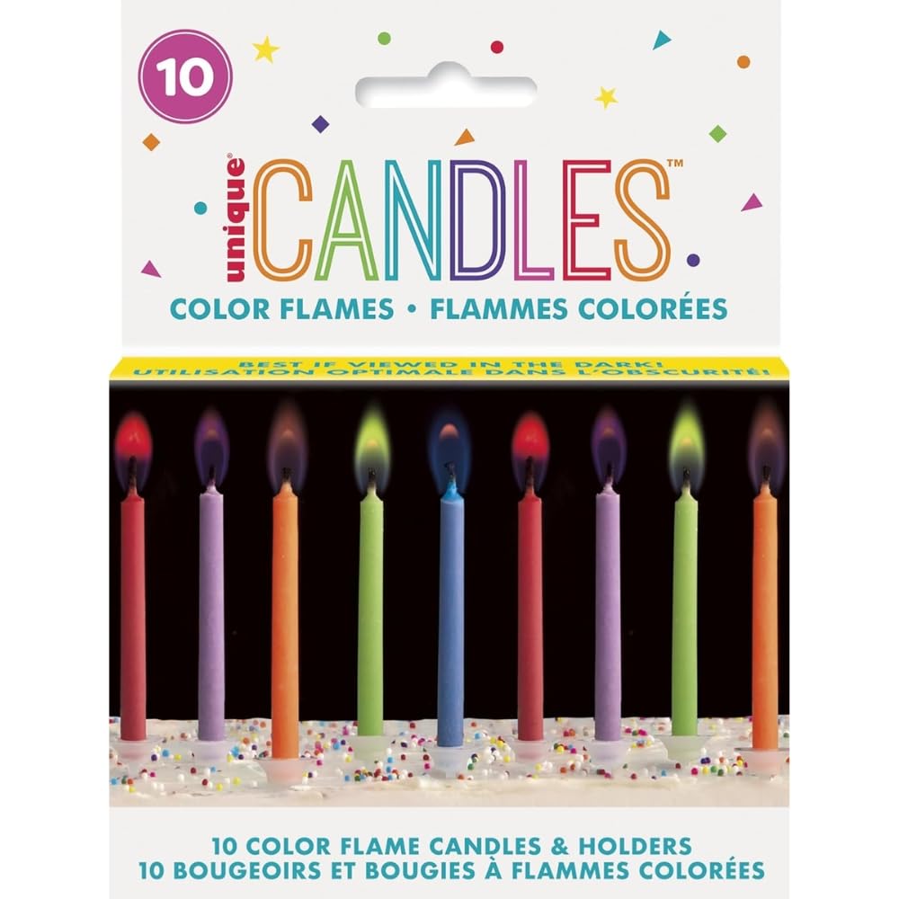 Unique Party 34099 - Coloured Flame Birthday Candles with Holders, Pack of 10