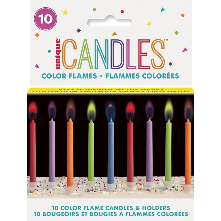 Unique Party 34099 - Coloured Flame Birthday Candles with Holders, Pack of 10