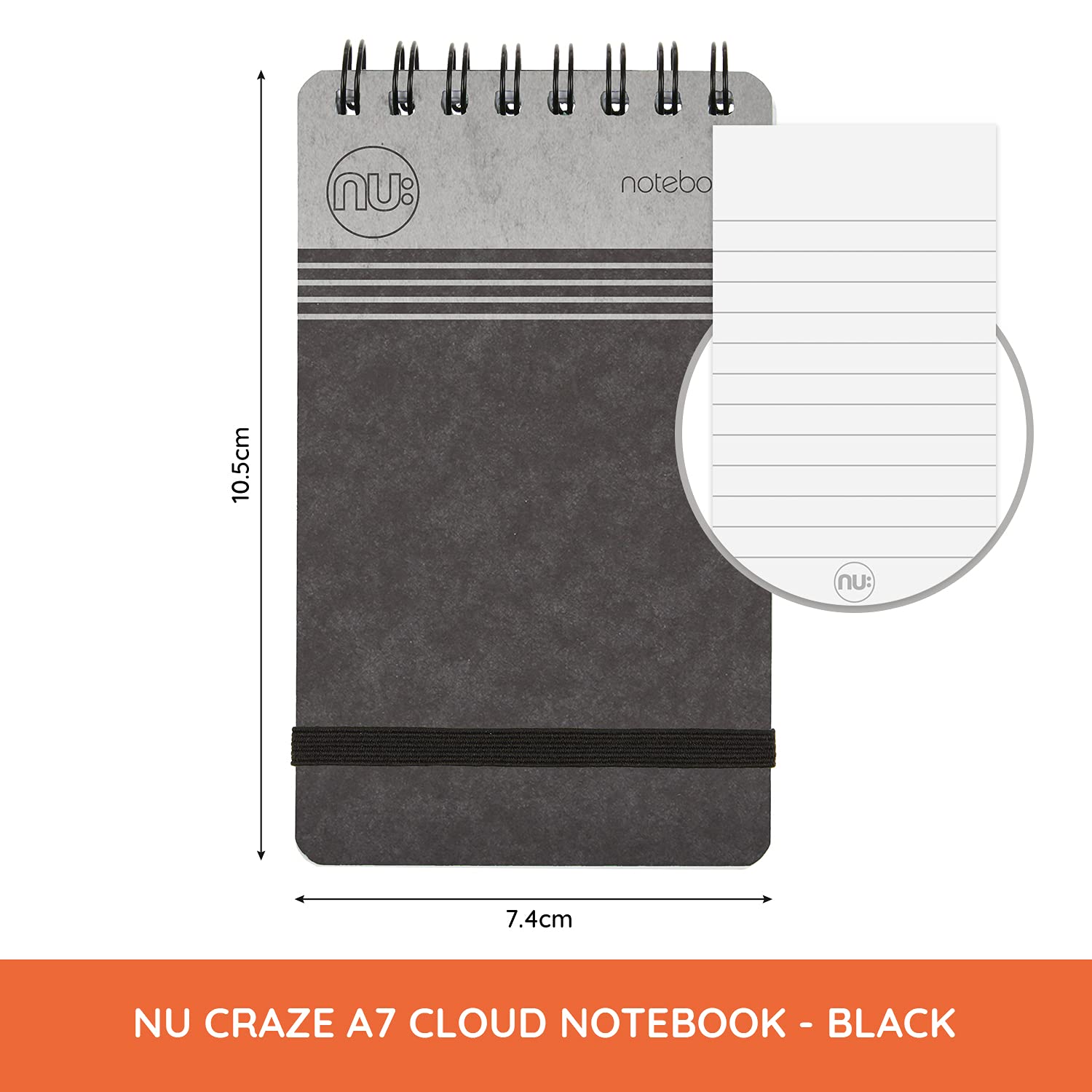 nu: Craze Cloud Notebook - A7 Black | 110 Pages | 80gsm FSC Paper | Wirebound 2