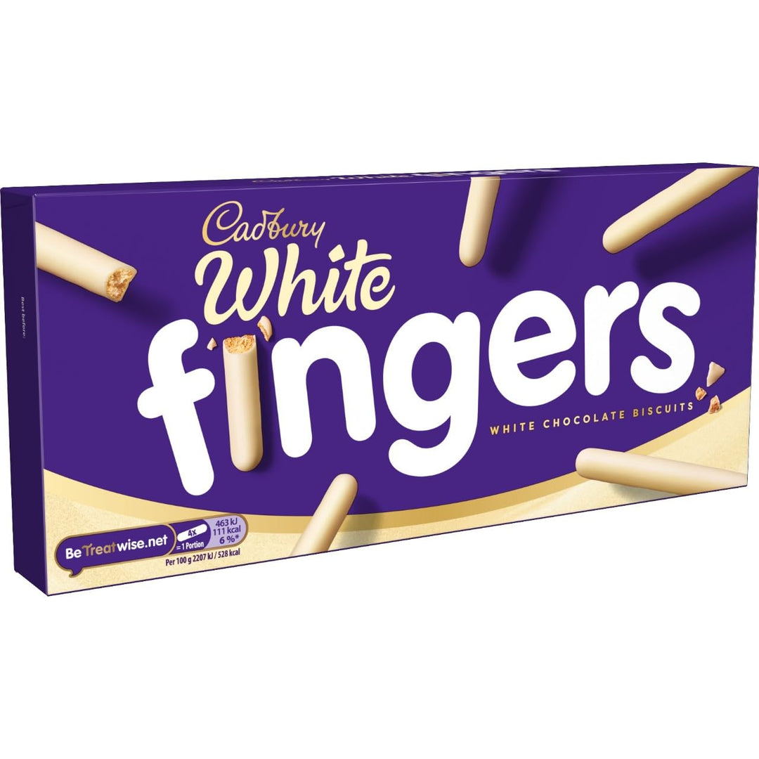Cadbury White Chocolate Fingers Biscuits, Crisp Biscuits Covered in Smooth Dairy White Chocolate, 114g