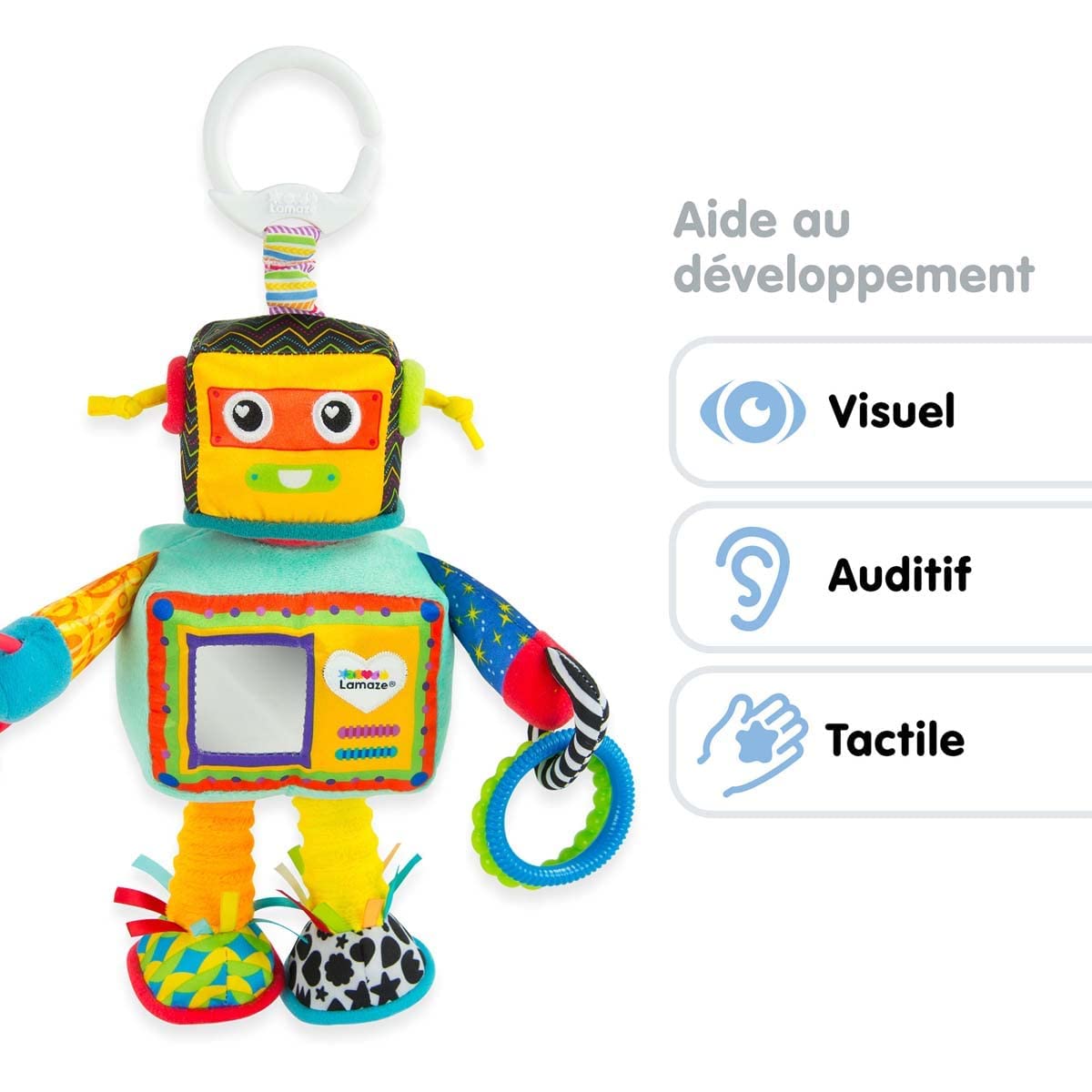 Lamaze Rusty der Roboter – Sinnesspielzeug für Babys von 0–6 Monaten mit drehbarem Kopf und Clip 3