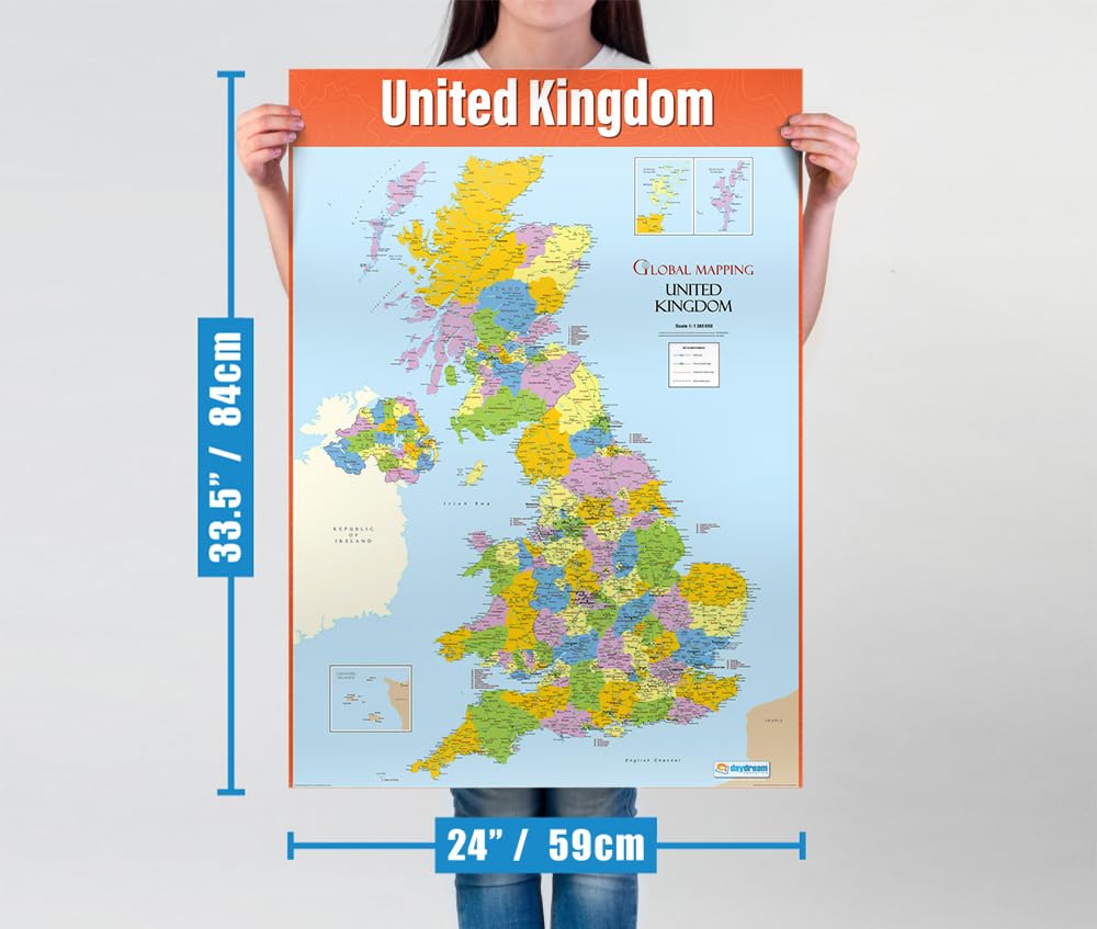 Daydream Education Political Map of the United Kingdom Poster | A1 Size (850mm x 594mm) | Gloss Paper