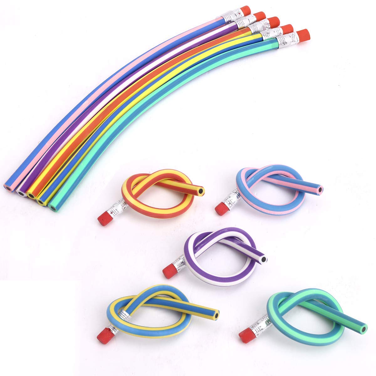 AHG 30 Pcs Soft Flexible Bendy Pencils with Eraser | Twistable Wood Material | Mixed Colors 3