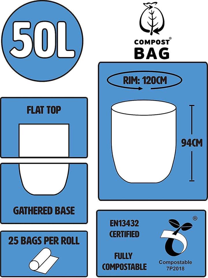 The Compost Bag Company - 50L Compostable Bin Liners 25 Pack