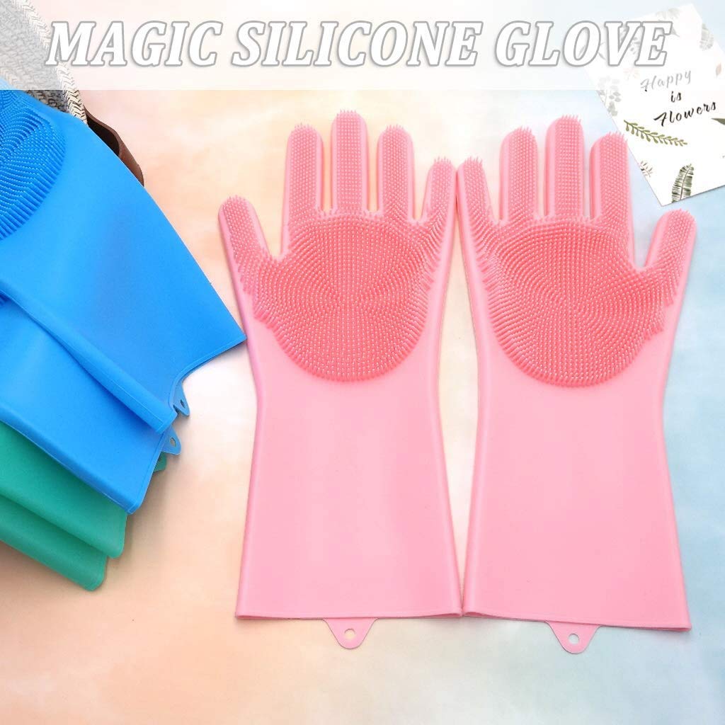 Taylor & Brown Magic Dishwashing Gloves - Reusable Silicone Scrubber Pair | Pink | Adult 3