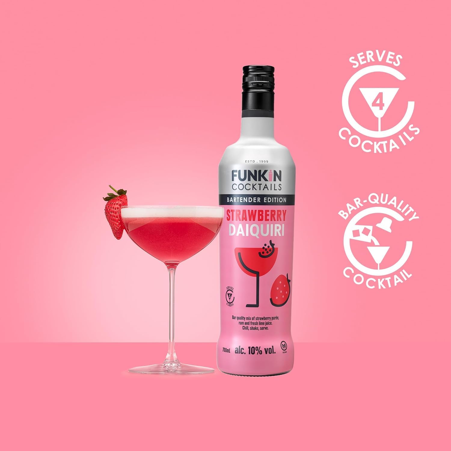 Funkin Strawberry Daiquiri Ready to Drink Cocktail | 10% ABV | 700 ml Bottle 2