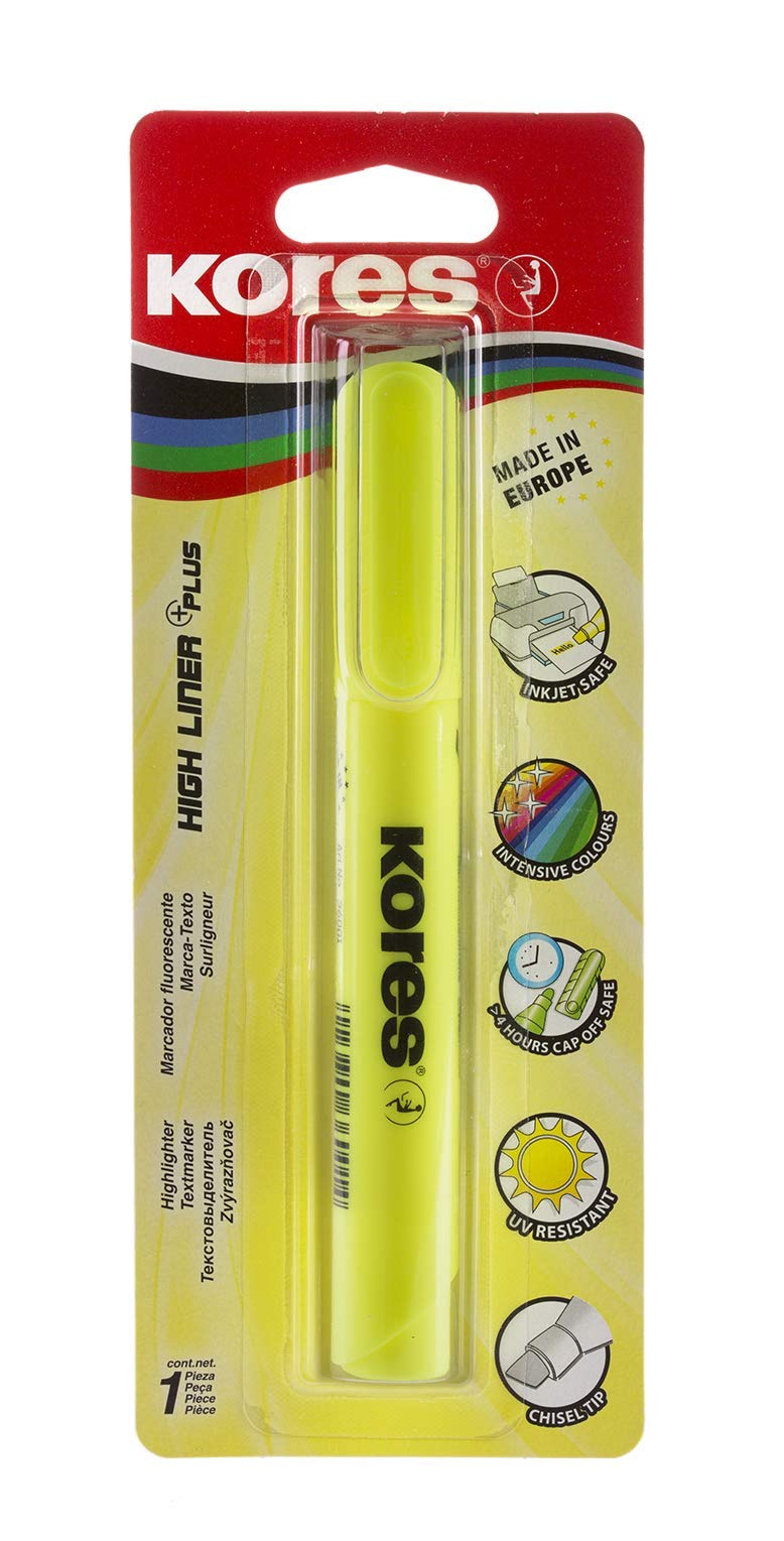 Kores High Liner Plus Highlighter - Yellow Fluorescent, Chisel Tip (Pack of 1) 1
