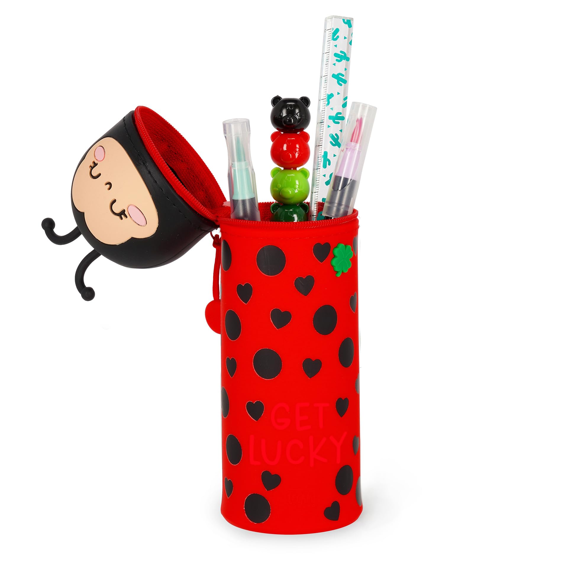 LEGAMI Kawaii Ladybug 2 in 1 Pencil Case & Desk Pen Holder | Silicone | Holds up to 15 Pens