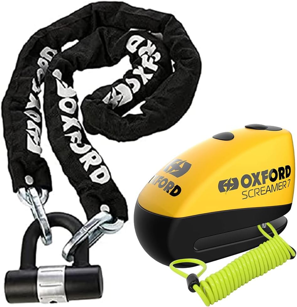 Oxford HD Chain Lock & Screamer 7 Alarm Disc Lock - Heavy Duty Security | 100dB Alarm | Key Replacement Service