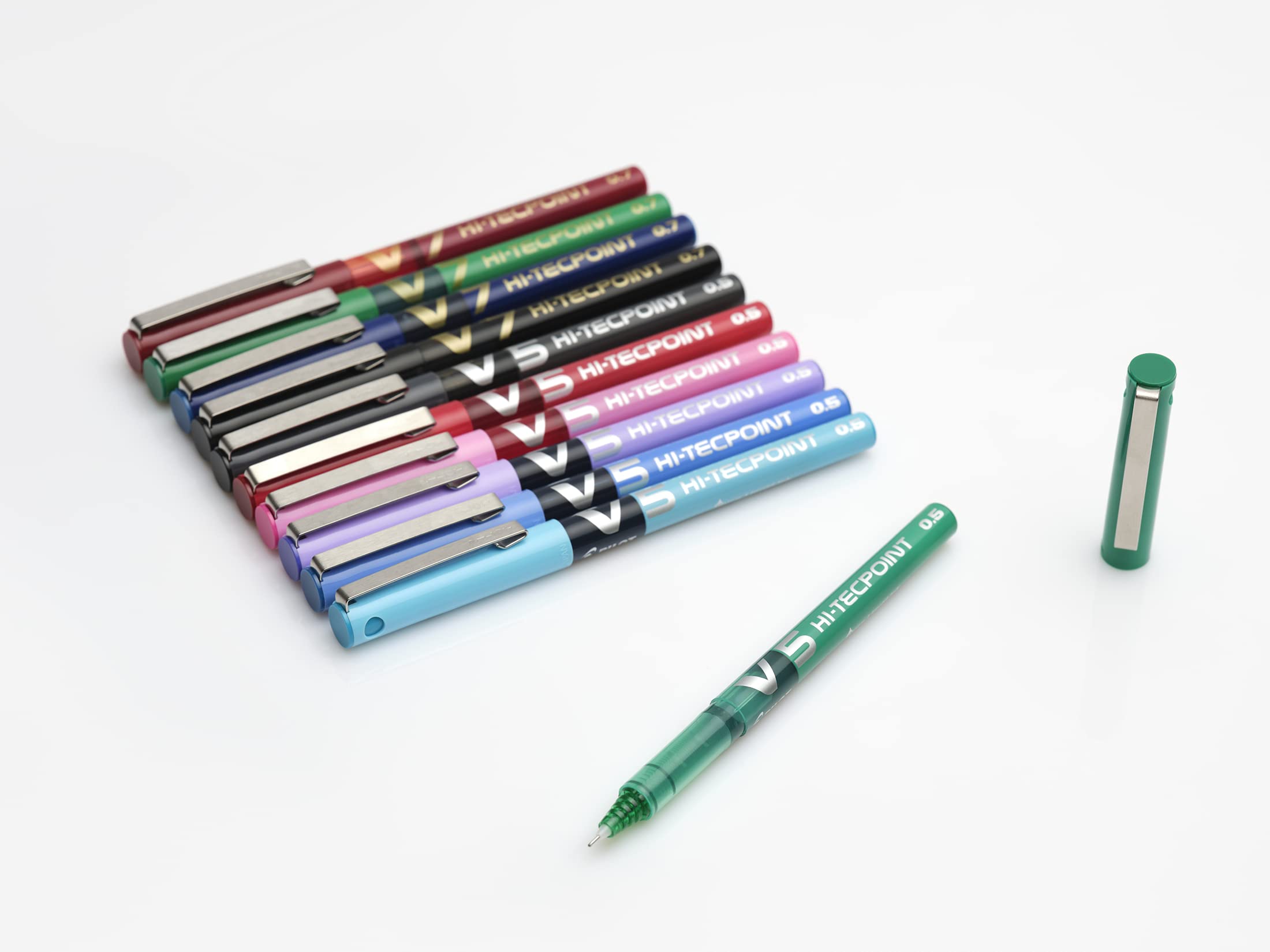 PILOT V5 Liquid Ink Rollerball Pen Set - Smooth Skip-Free Writing | 0.5mm Fine Tip | Black, Green, Purple 4