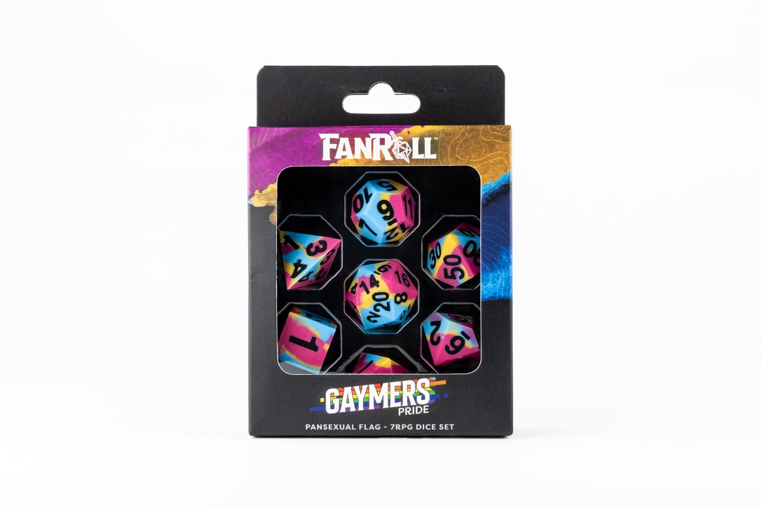 Metallic Dice Games FanRoll Pride Sharp Edge Silicone Rubber Poly Dice Set - 16mm, Pansexual 6