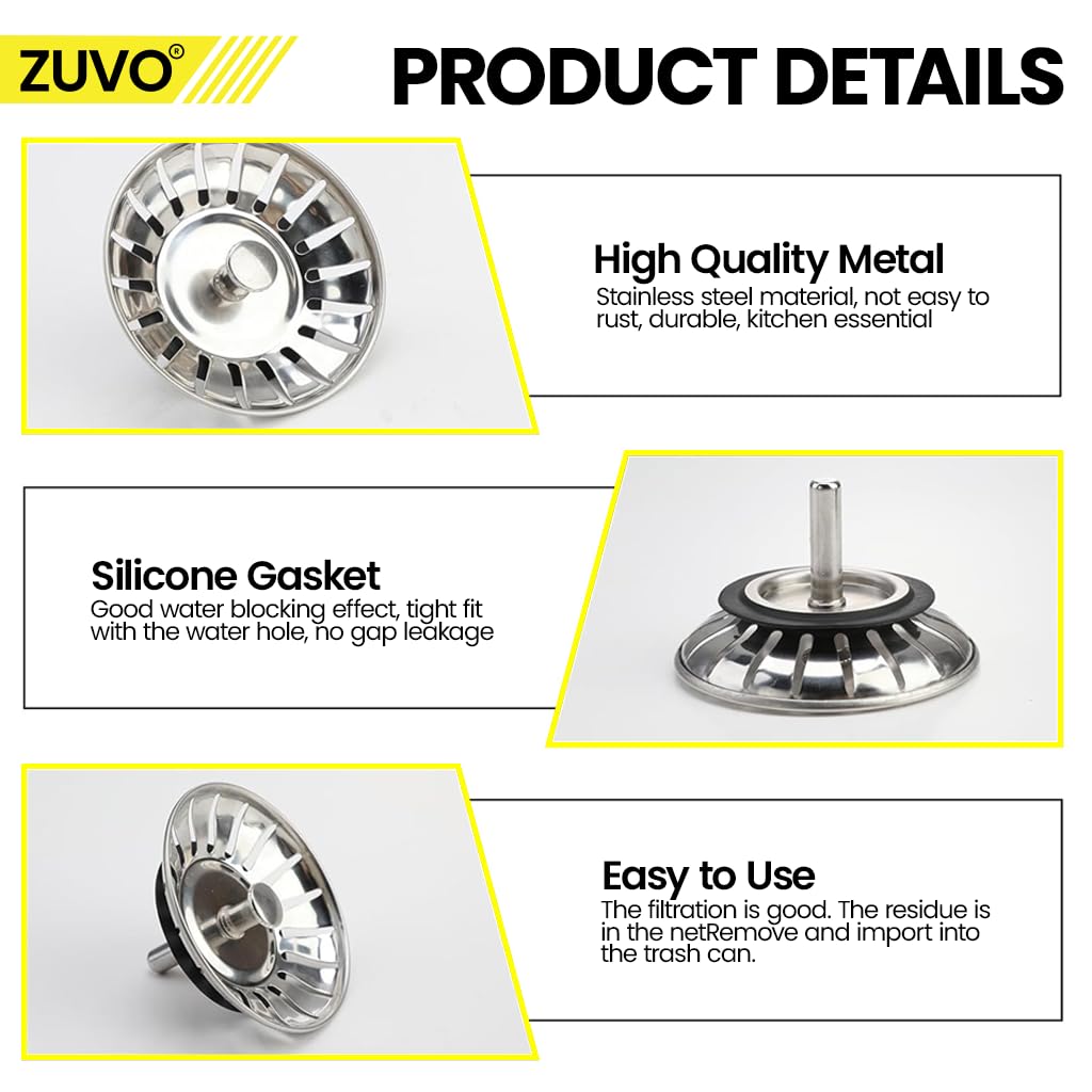 Zuvo 78 mm Edelstahl-Siebstopfen für Küchenspüle, Ersatz 5