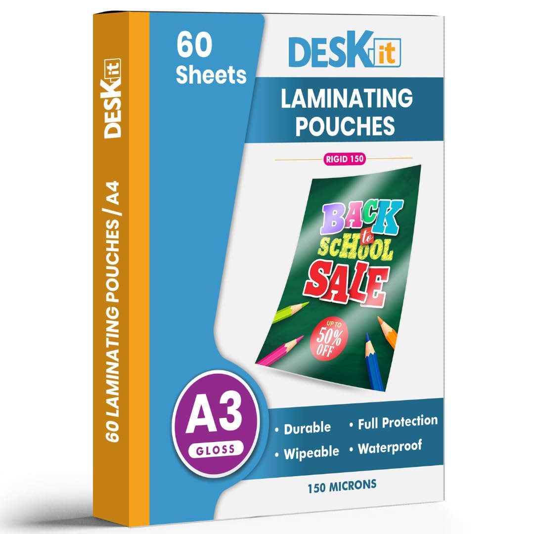 deskit A3 Laminating Pouches - 150 Microns, Glossy Finish, 60 Sheets for Durable Protection 1