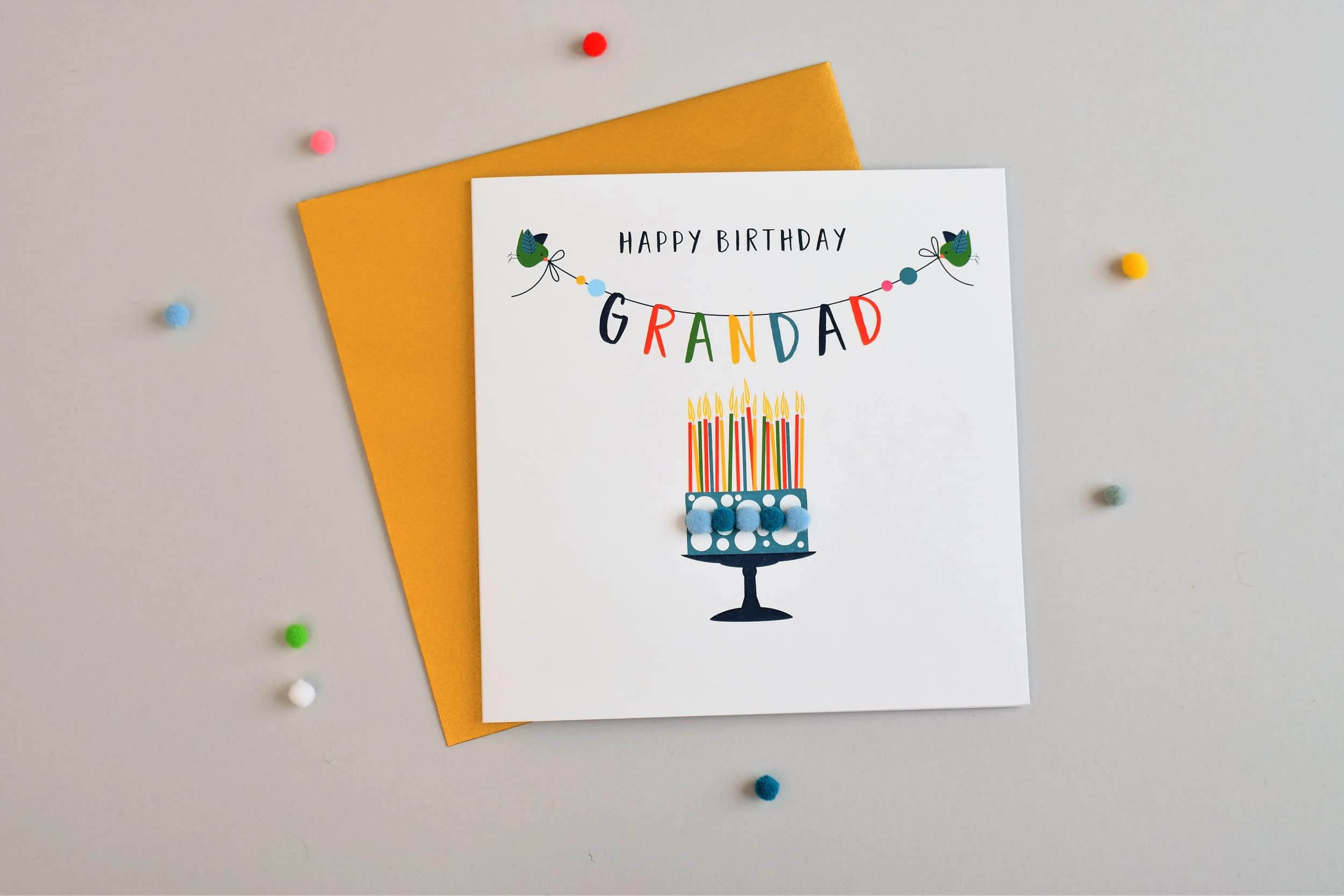 Claire Giles Greeting Cards Pom Pom Happy Birthday, Grandad | 150x150mm | Heavy 350gsm Card 4