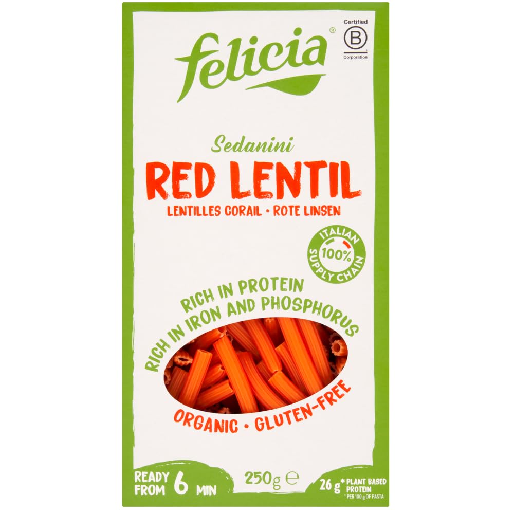 felicia Organic Red Lentil Sedanini Pasta - Gluten-Free & High Protein | 250g