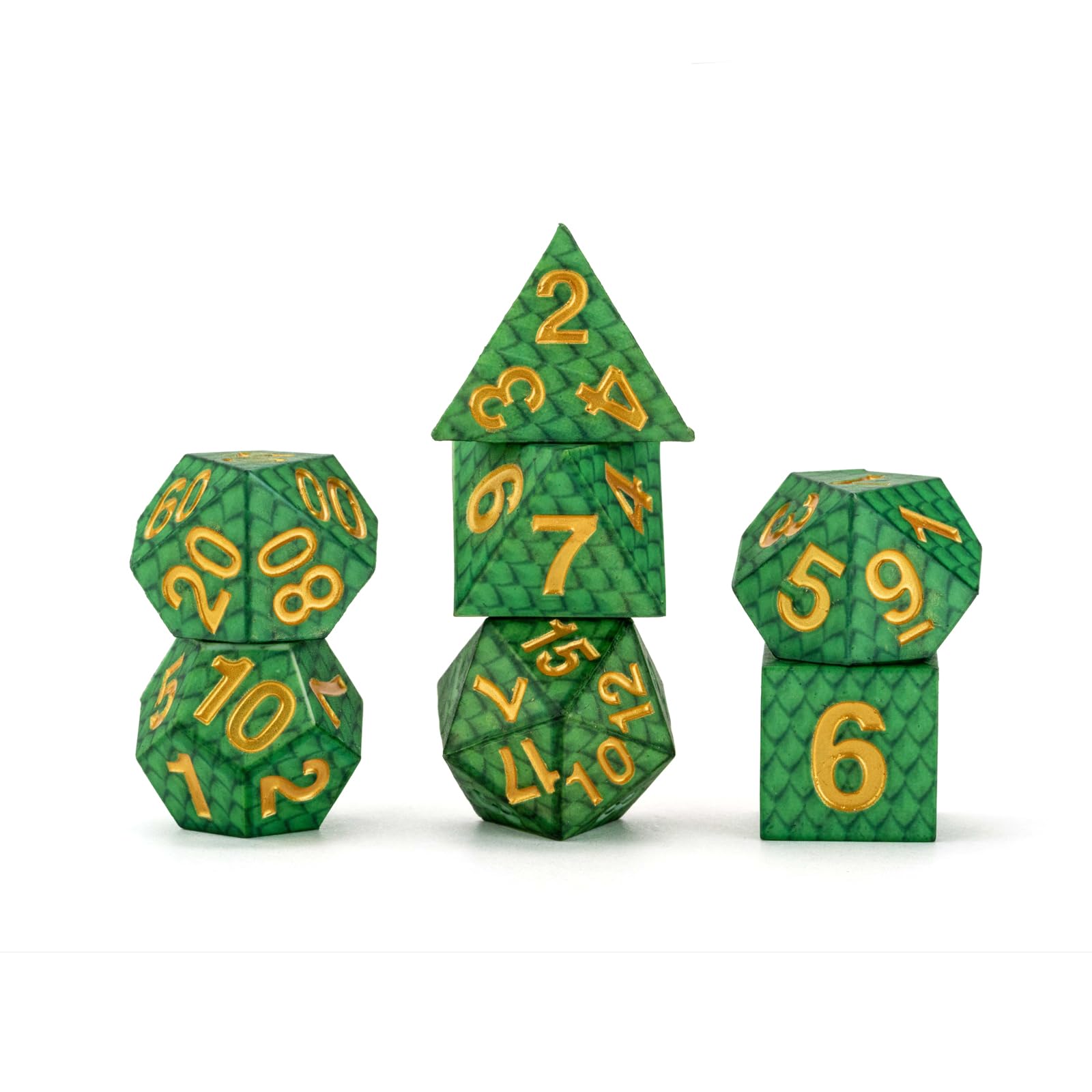 Metallic Dice Games Dragon Storm Silicone Dice Set - 7-Piece Polyhedral, 16mm, Green Dragon Scale Effect