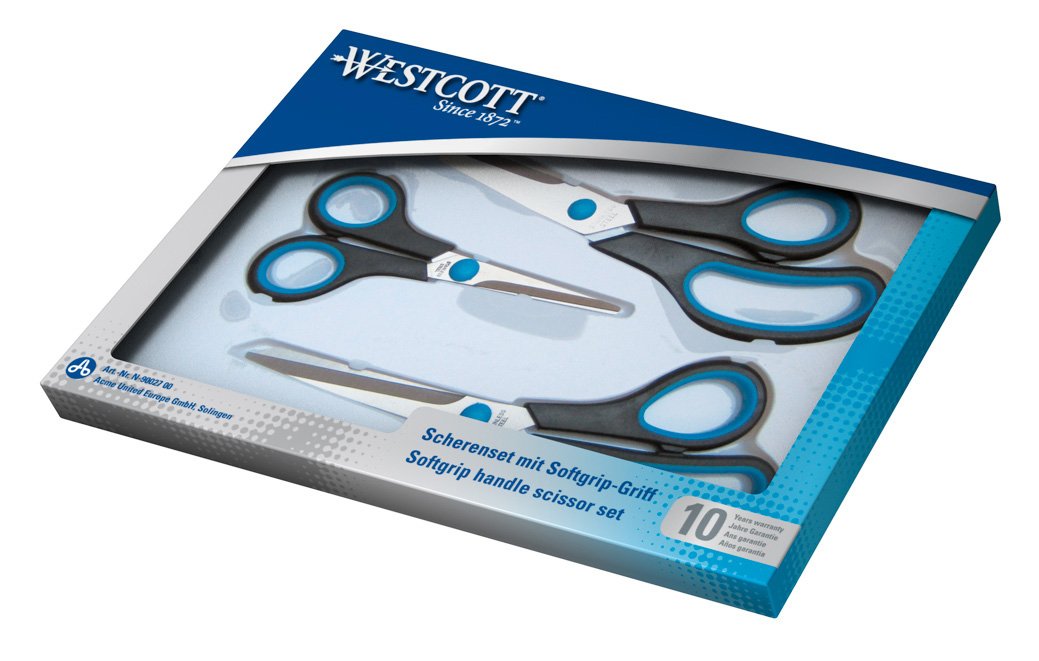 Westcott Easy Grip Scissors Set N-90027 00-I | 3 Piece Set | 13, 21, 25 cm | Stainless Steel 3