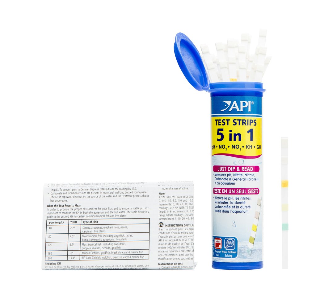 API 5-IN-1 Test Strips for Freshwater & Saltwater Aquariums | 25 Count