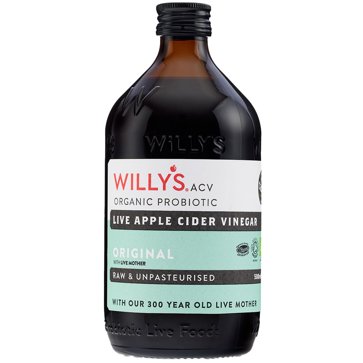 WILLY'S Organic Apple Cider Vinegar with Live Mother - 500ml | Raw, Unpasteurised, Probiotic-Rich