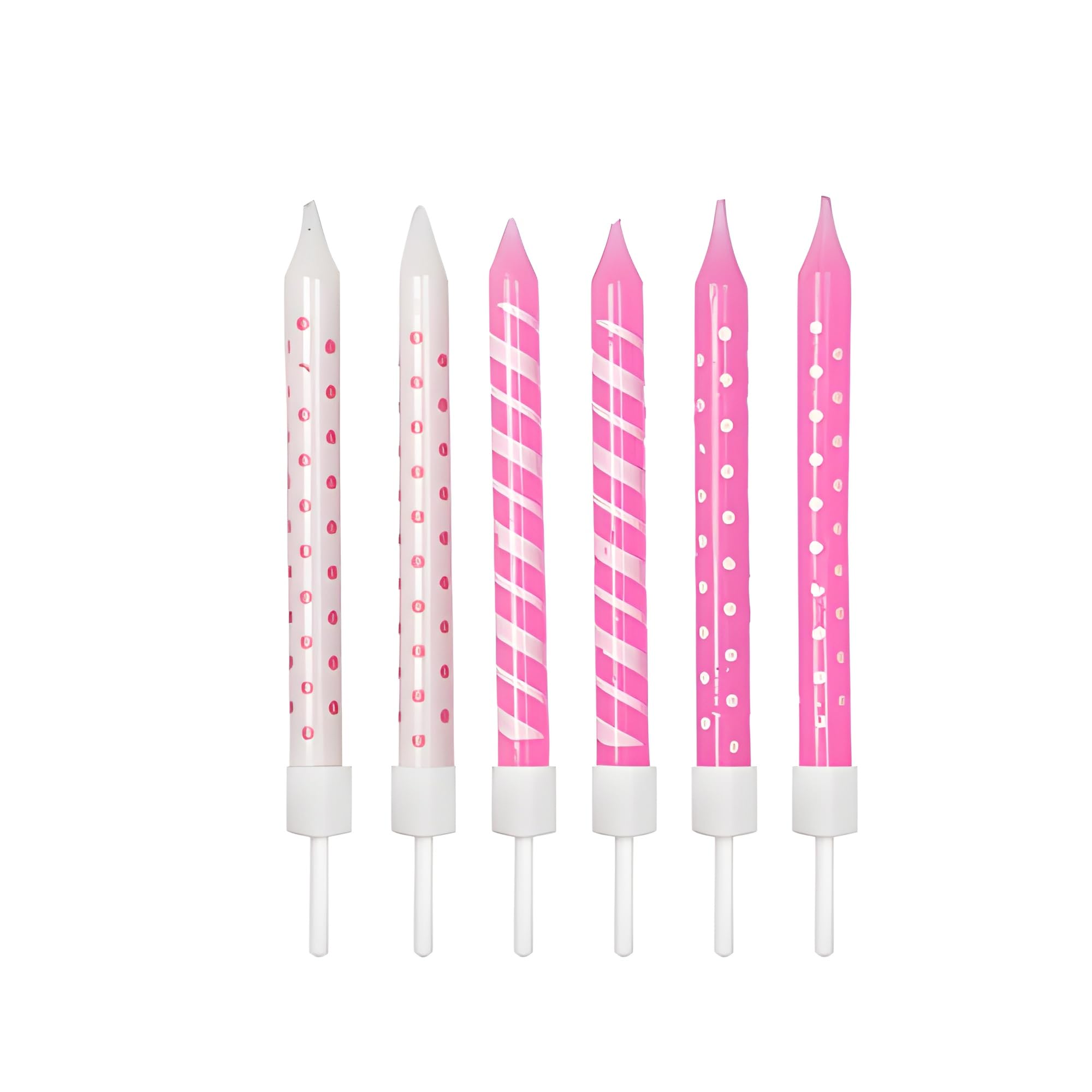 Anniversary House Birthday Candles Set of 12 - Pink Polka Dot and Stripe Prints | Unscented Wax 1