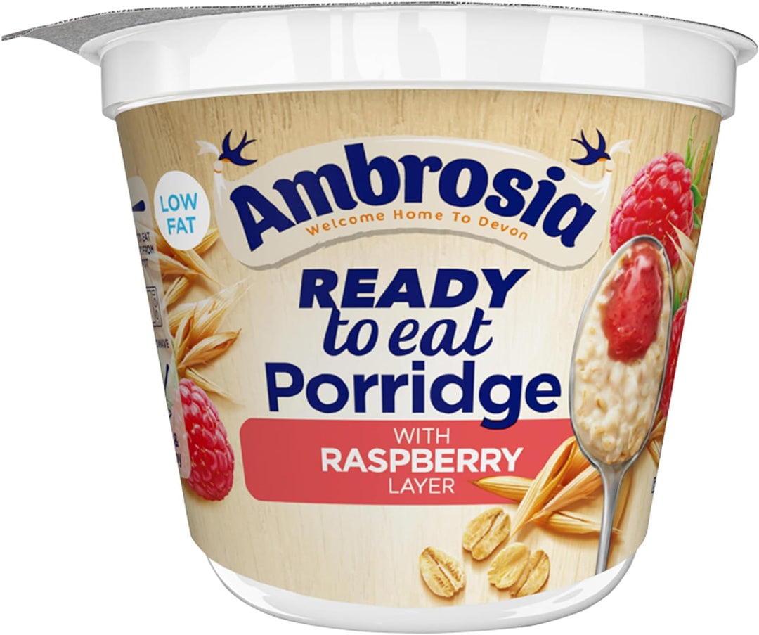 Ambrosia Raspberry Layered Porridge Pots with British Wholegrain Oats, Ready-to-Eat, 210g (Pack of 6)