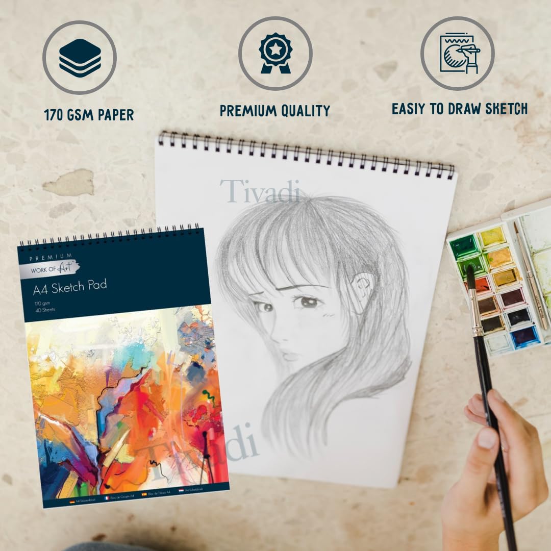 EasyNote A4 Sketch Pad - 170gsm Cartridge Paper | 40 Sheets Spiral Bound