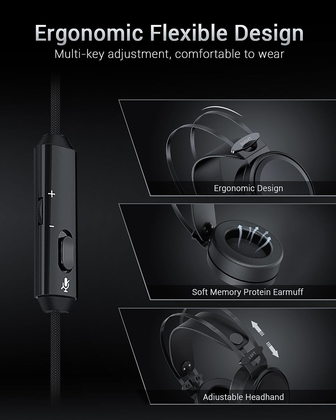 NUBWO N7 Gaming Headset - 50mm Drivers, Noise-Isolating Mic, Wired for PS4, Xbox One, PC, PS5, Nintendo Switch