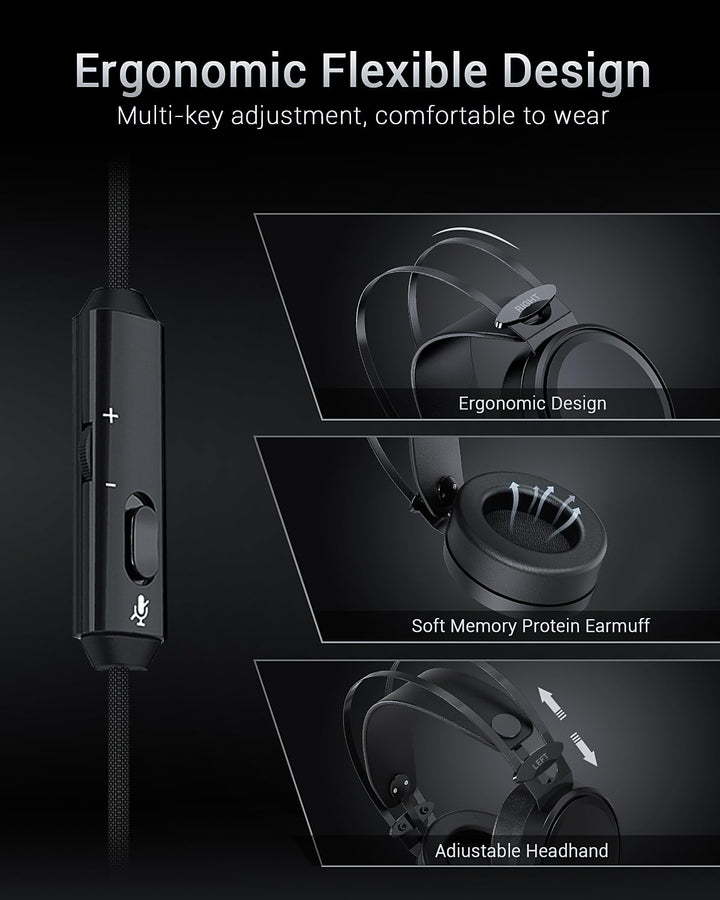 NUBWO N7 Gaming Headset - 50mm Drivers, Noise-Isolating Mic, Wired for PS4, Xbox One, PC, PS5, Nintendo Switch
