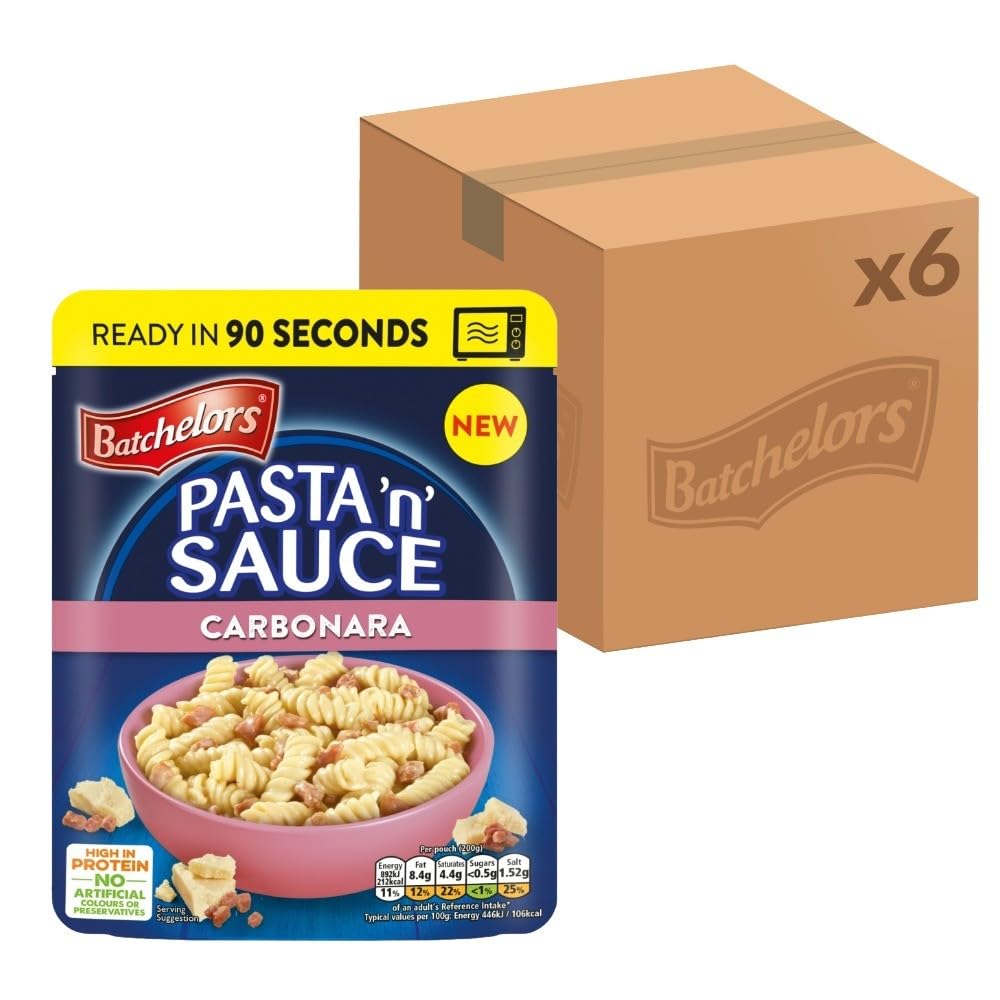 Batchelors Pasta 'n' Sauce Carbonara Microwave Meals - Pack of 6 (200g Each) | 90 Second Prep 1