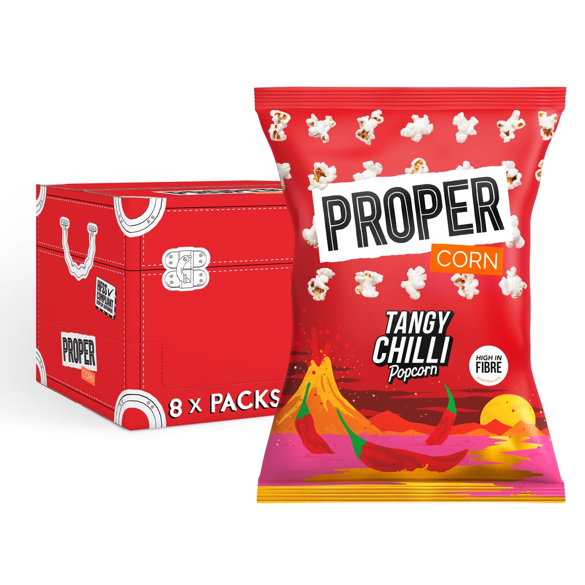 PROPER Tangy Chilli Popcorn - 8 x 70g Bags | Gluten Free, Vegan, Low Calorie Snack 1