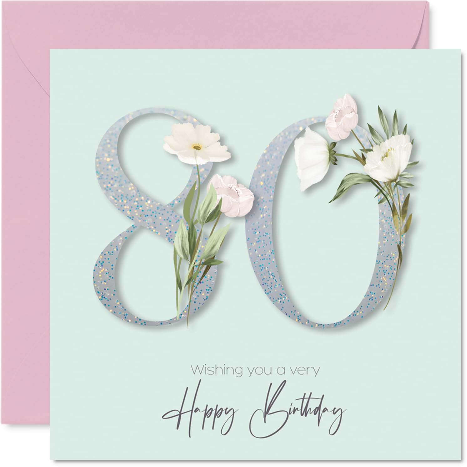 Stuff4 80th Birthday Card for Women - Fancy Floral Flowers | 145mm Square | Blank Inside 1