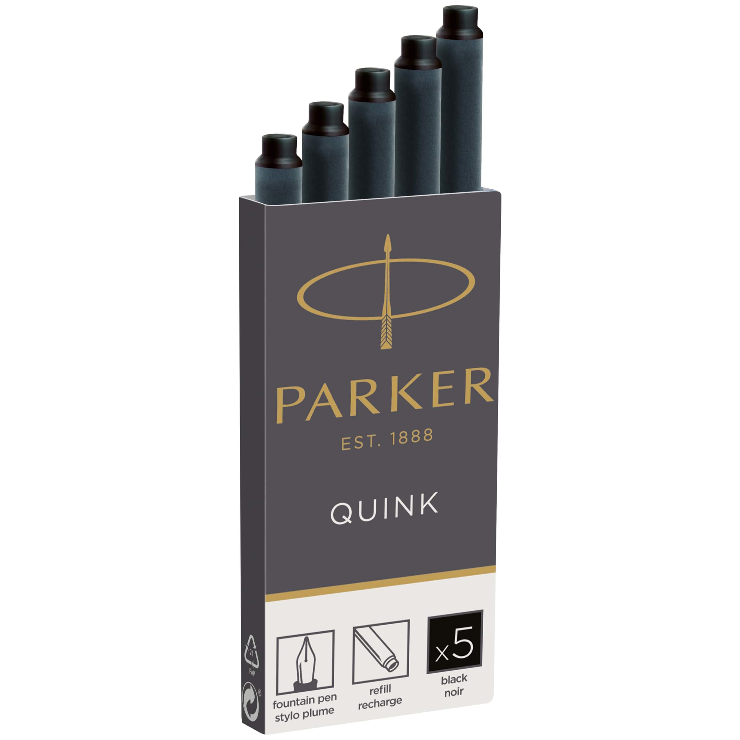 PARKER QUINK Long Fountain Pen Ink Refill Cartridges - Black Ink | 5 Count 1