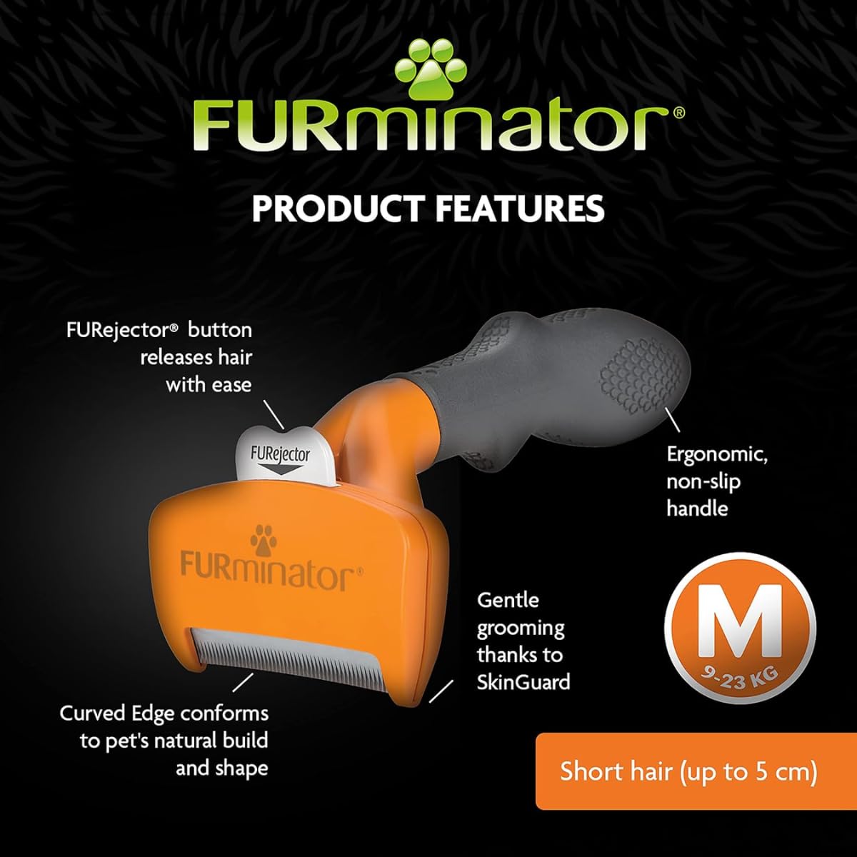 FURminator Undercoat deShedding Tool - Medium Short Hair Dogs (9-23 kg) | Orange/Grey | Size M 3