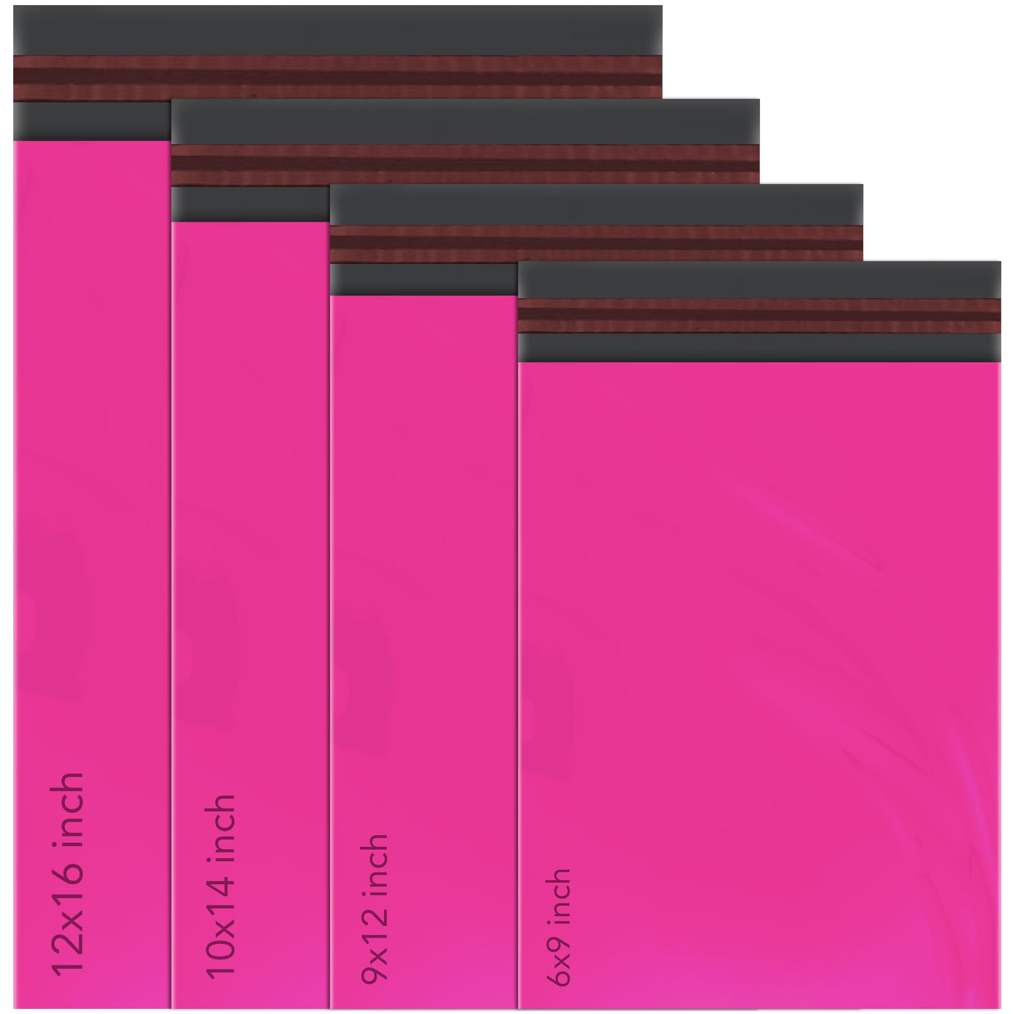 iSOUL 100 Mixed Mailing Poly Postal Self Seal Bags | 4 Sizes (6x9, 9x12, 10x14, 12x16) | Hot Pink 1