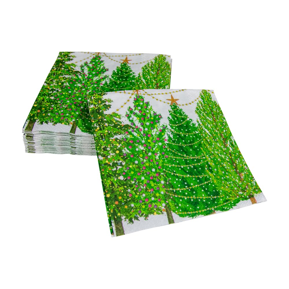 Caspari Christmas Trees with Lights Printed Cocktail Napkins - 20 Pack 13