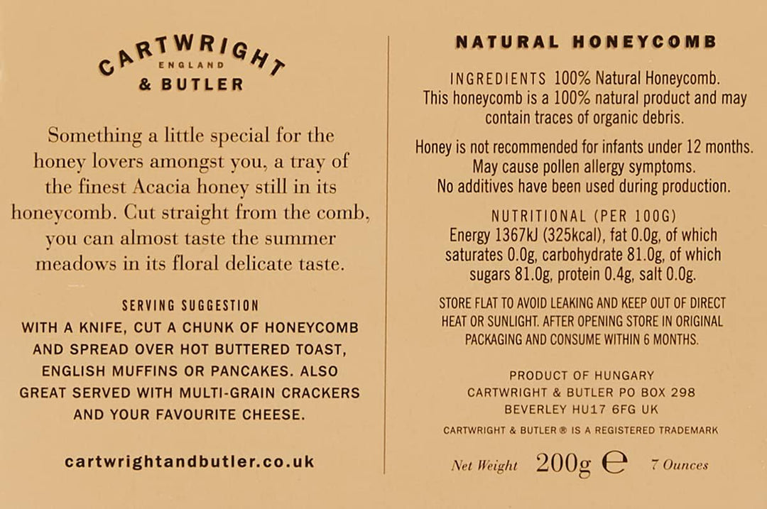 Cartwright & Butler Natural Honeycomb - 100% Pure Acacia Honey 200g