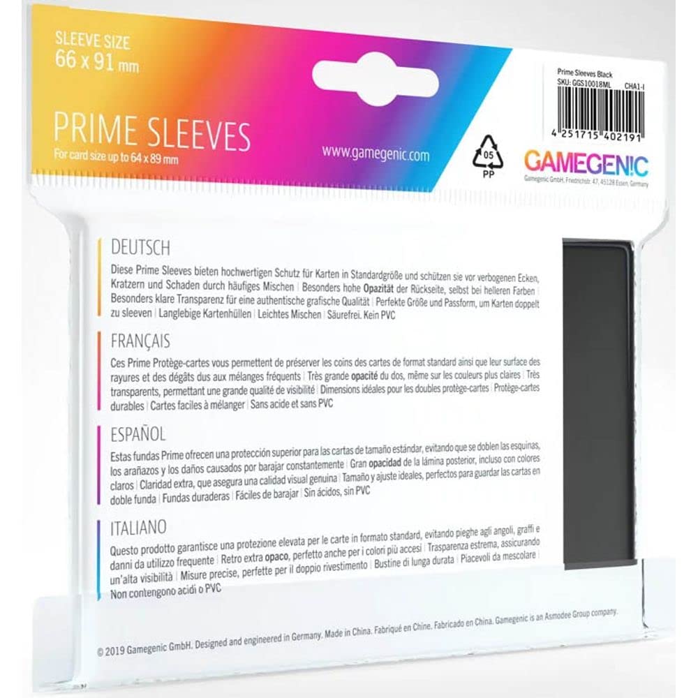 Gamegenic Prime Sleeves (100-Pack) - Black Card Protection for Trading Card Games
