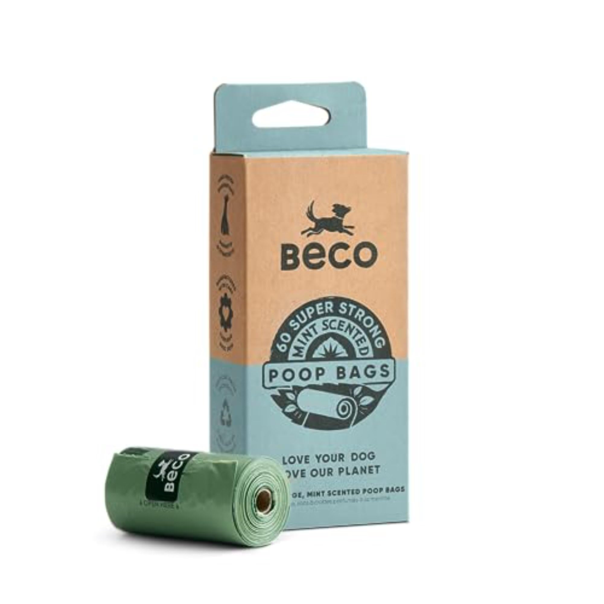 Beco Dog Poo Bags - 60 Count Mint Scented | 100% Recycled Plastic | Leakproof